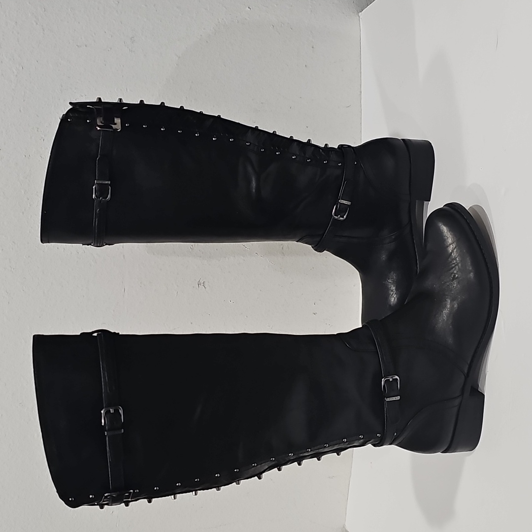 Gianni Bini Black Tall Boots Slide Buckle Round Toe Size 6.5